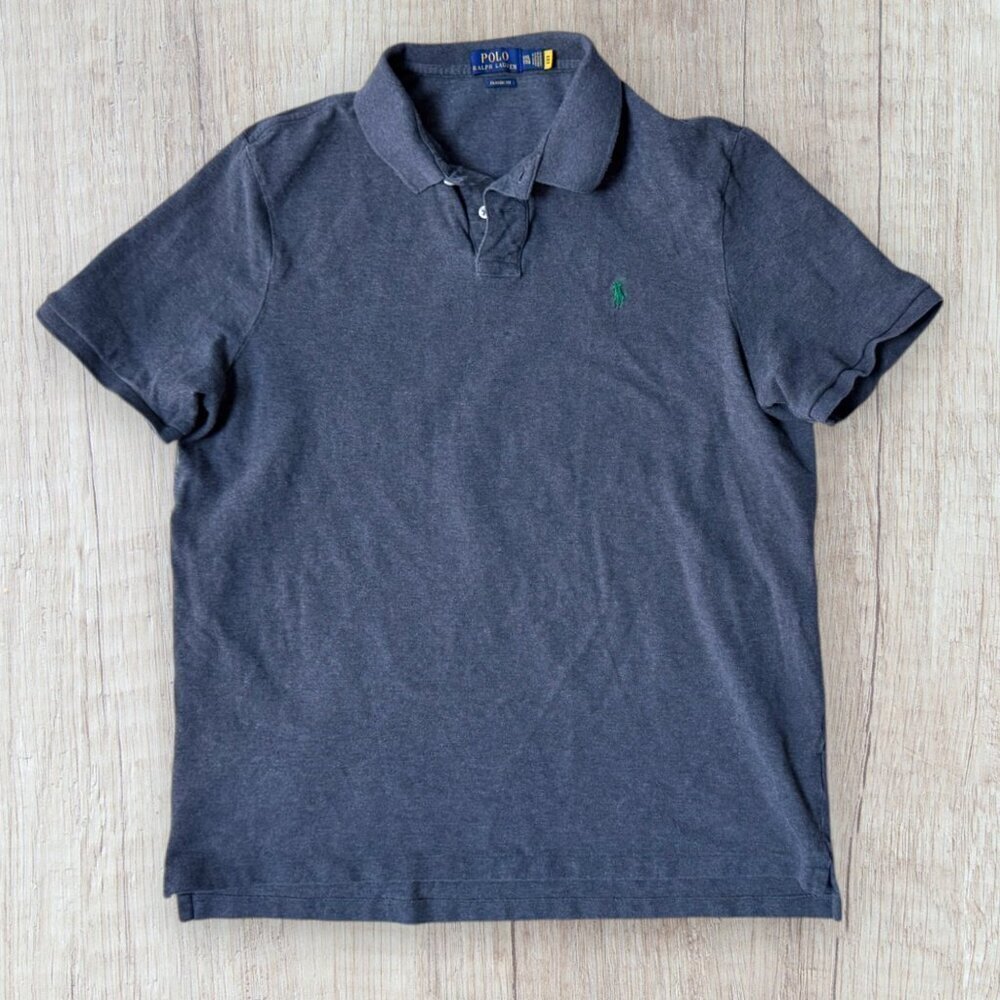 POLO Ralph Lauren Charcoal Gray Blue Label Pique Green Embroidered Shirt XXL
